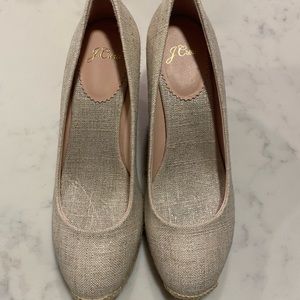 JCrew size 7 espriella wedge. Cream colored with silver/gold sheen. Never worn.